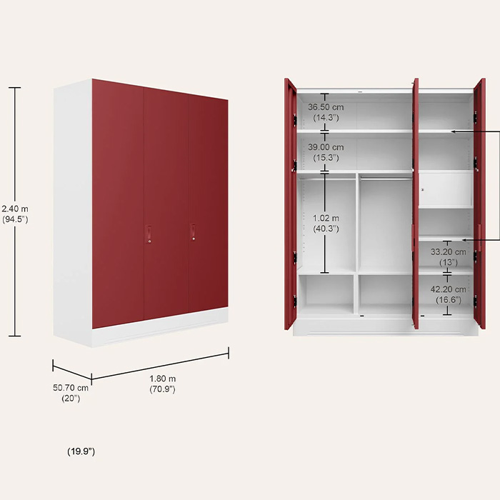 Slimline XL 3 Door Steel Almirah - Image 7